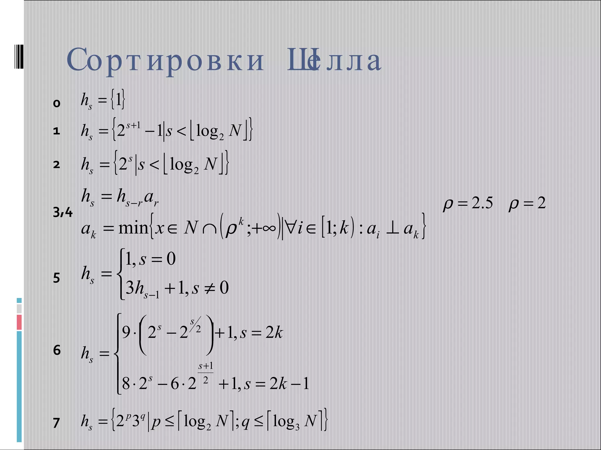Сортировки Шелла 0 1 2 3,4 5 6 7 