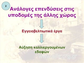 Ανάλογες επενδύσεις στις υποδομές της άλλης χώρας Εγγειοβελτιωτικά έργα Αύξηση καλλιεργουμένων εδαφών 2 