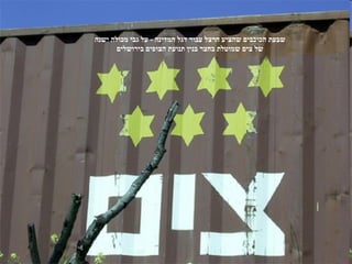‫שבעת הכוכבים שהציע הרצל עבור דגל המדינה - על גבי מכולה ישנה‬
       ‫של צים שמוטלת בחצר בנין תנועת הצופים בירושלים‬
 