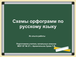 Схемы орфограмм по русскому языку Подготовила учитель начальных классов  МОУ ОГ № 21 г. Архангельска Зуева Т.В. Из опыта работы 