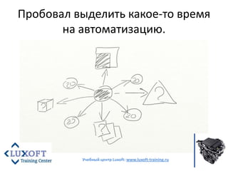 Пробовал выделить какое-то время на автоматизацию.<br />Учебный центр Luxoft: www.luxoft-training.ru<br />