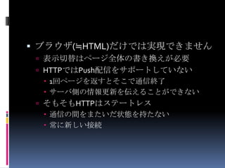 簡単に使えるチャットが欲しかったからIRC利用に対してのハードルが高いログイン名必須通常は過去ログを参照できない≒飛び込みで参加しにくいクライアントの導入が必須通常のWebチャットリアルタイム性が皆無Adobe FLASHでのチャットFLASH plug-inが必要
