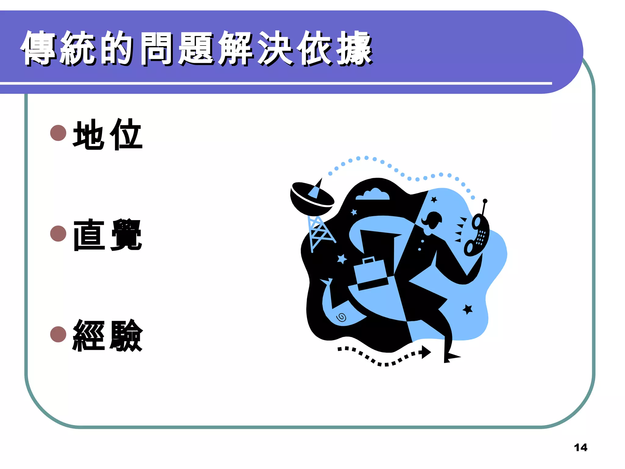 傳統的問題解決依據 地位 直覺 經驗 