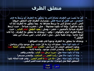 متعلق الظرف كُلُّ ما نُصِبَ من الظرفِ يَحتَاجُ إلى ما يَتَعَلَّقُ بهِ الظرفُ أو يَرْتَبِطُ به في المعنى ، من فعلٍ أو شبهِ فعلٍ  ، ويُشارِكُ الظرفَ في التعلقِ حروفُ الجرّ ، التي تحتاجُ إلى ما يرتبطُ معناها بِهِ  .  وما يَتَعَلّقُ بهِ الظرفُ إمّا أن يكونَ مَذكوراً ، وإمّا أن يكونَ محذوفاً  .   مثل  :  حَضَرْتُ صباحاً  .   حيث ارتبط الظرف صباحاً بالحضور – حَضَرَ – ومثل  :  يَقِفُ الطفلُ  أمامَ  البابِ   ، حيث ارتبطَ الظرفُ أمامَ بالوقوف – وقفَ – ويُحْذَفُ ما يَتَعَلّقُ بهِ الظرفُ ، إذا كان كوناً خاصاً ، ودلَّ عليه دليلٌ ، مثلُ  :  أمامَ البابِ ، لمن يسألُ أين يَقَفُ الطّفْلُ ؟  ويُحْذَفُ ما يَتعلقُ به الظرفُ وجوباً في هذه المواقع  : أن يكونَ كَوْناً عاماً  ، يصلح لأن يُرادَ به كلُّ حَدَثِ ، مثل موجود وكائن وحاصل  .   ويكون المتعلق المقدر إما خبراً مثل  :  الكتابُ  فَوقَ  المكتب  ومثل  :  الجَنّةُ  تَحْتَ  أقدامِ الأمهاتِ   .   والتقدير الكتاب موجود ، والجنة كائنة  وإمّا أنْ يكونَ صفَة  مثلُ  :  مررتُ برجلٍ  عنَد  البابِ   .  والتقدير واقفٍ  وإمّا أنْ يكونَ حالاً  مثلُ  :  رأيتُ القمرَ  بينَ  السُّحُبِ   .  والتقدير مستقراً  وإمّا أنْ يكونَ صلة  ، مثلُ  :  جَاَء مَنْ  عِنْدَ هُ الخبرُ اليقينُ   .   وفي هذه الحالة يكونُ المتعلقُ فعلاً مثل  ( يوجد ) :  جاء من يوجد عنده الخبر اليقين  .   