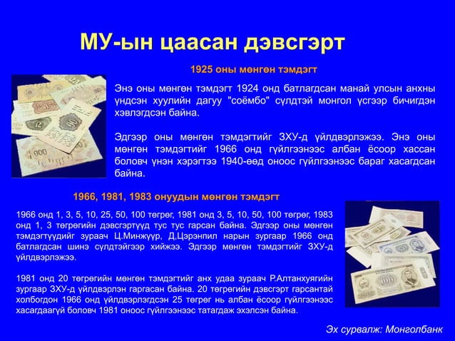 МӨНГӨ, МӨНГӨНИЙ ТҮҮХ /мөнгөний үүсэл хөгжил, зоос, цаасан мөнгө гэх мэт ...