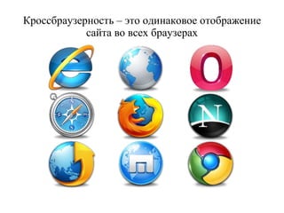 Кроссбраузерность – это одинаковое отображение сайта во всех браузерах 