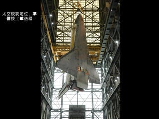 太空梭就定位，準
接上 送器備 載
 