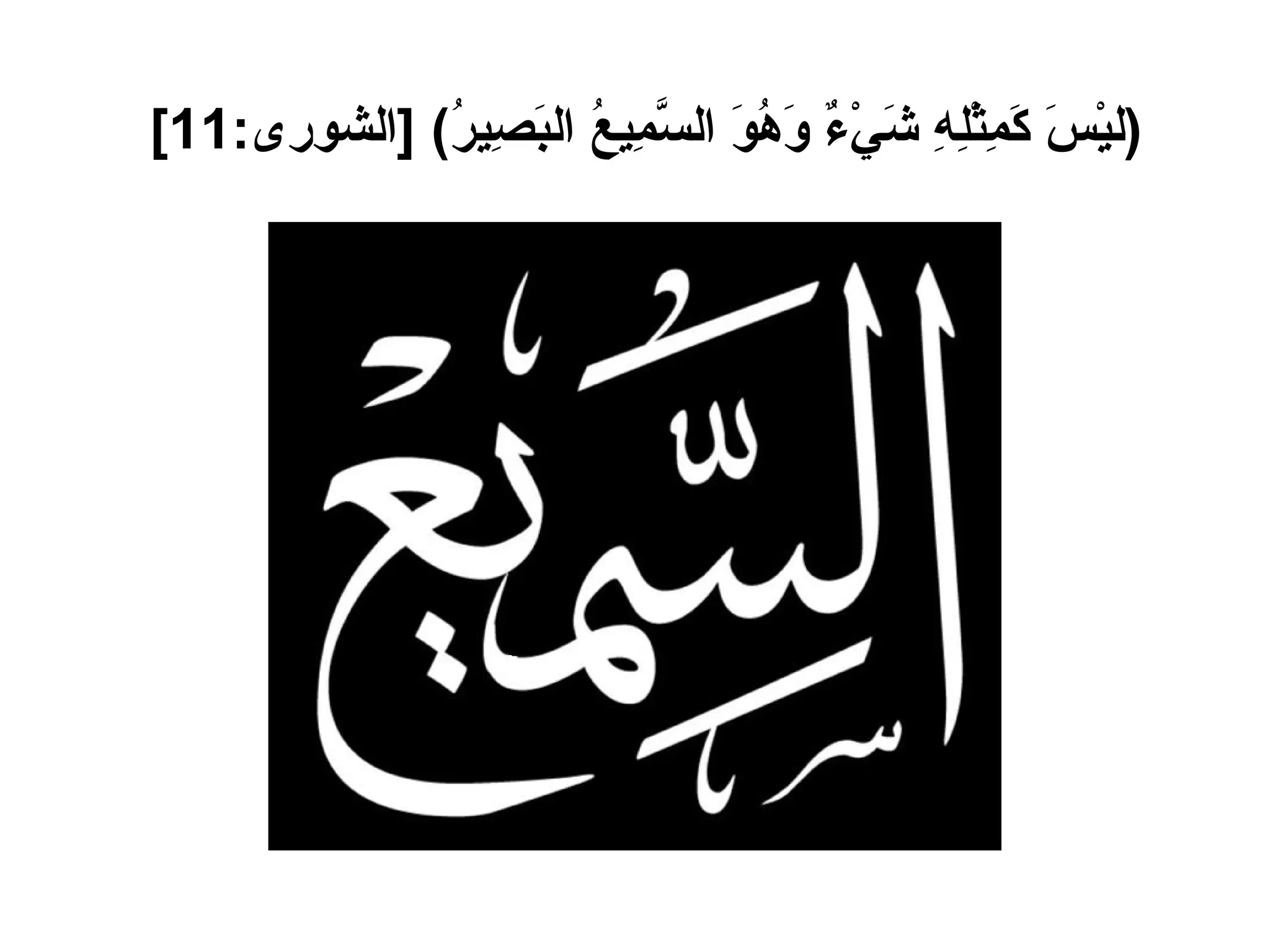( ليْسَ كَمِثْلِهِ شَيْءٌ وَهُوَ السَّمِيعُ البَصِيرُ ) [ الشورى :11]   