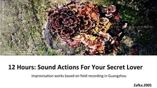 12 Hours: Sound Actions For Your Secret Lover Zafka.2005 Improvisation works based on field recording in Guangzhou 