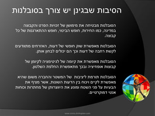 ‫הסיבות שבגינן יש צורך בסובלנות‬
     ‫הסובלנות מבטיחה את מימושן של זכויות הפרט והקבוצה‬
 ‫במדינה, כמו החירות, חופש הביטוי, חופש ההתארגנות של כל‬
                                                ‫קבוצה.‬

‫הסובלנות מאפשרת שוק חופשי של דעות, האזרחים מתוודעים‬
           ‫לקשת רחבה של דעות וכך הם יכולים לבחון אותן.‬

     ‫הסובלנות מאפשרת את קיומה של לגיטימציה לקיומן של‬
         ‫קבוצות אופוזיציה ובכך מתאפשרת החלפת השלטון.‬

 ‫הסובלנות תורמת ליציבות של המשטר והחברה משום שהיא‬
     ‫מאפשרת לקיים ויכוח בין הדעות השונות, אשר מציף את‬
‫הבעיות על פני השטח ומונע את היווצרותן של מחתרות וכוחות‬
                                       ‫אנטי דמוקרטיים.‬



                          ‫‪www.civics.dvirkaplan.com‬‬
 