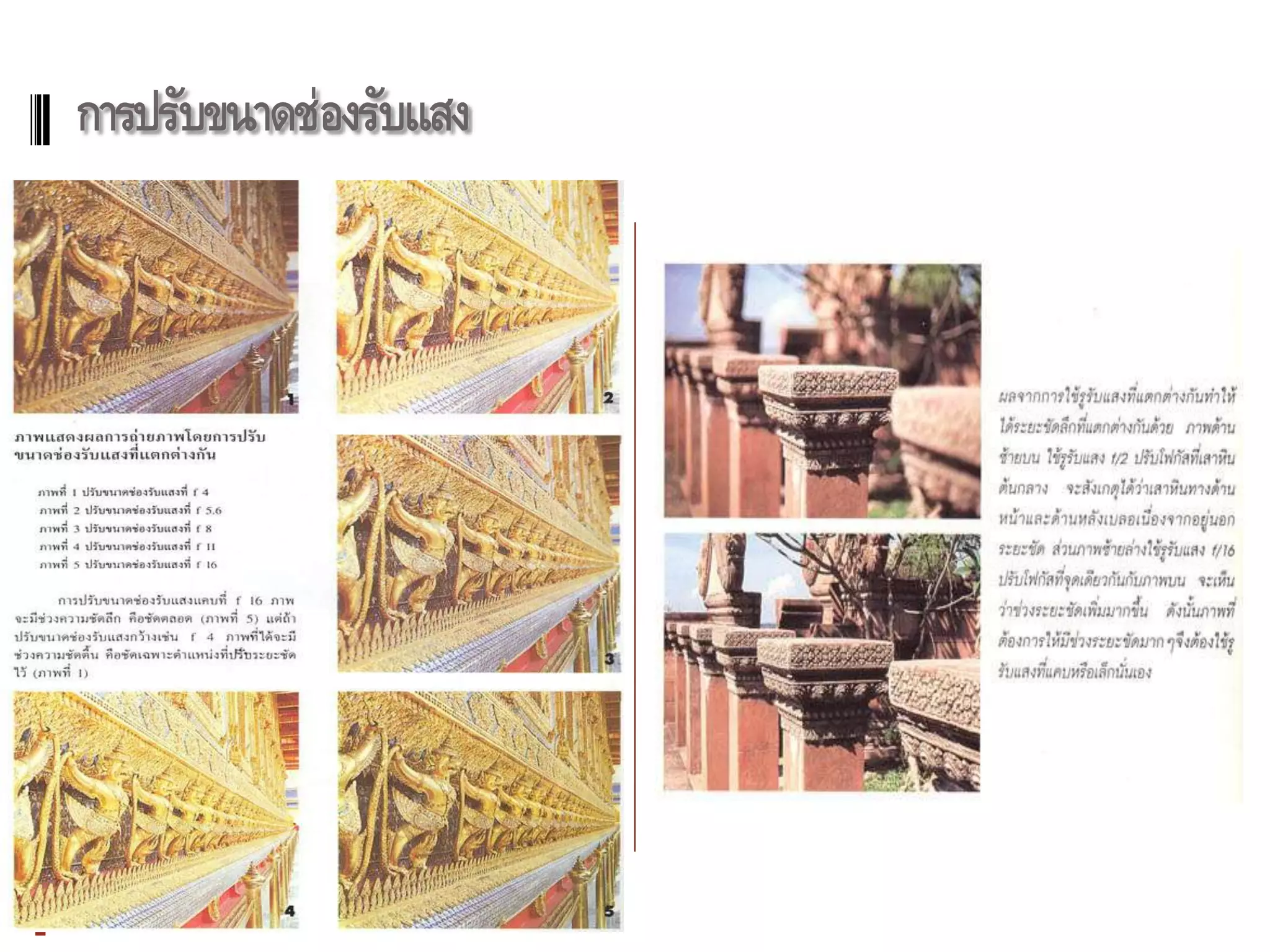 การปรับขนาดช่องรับแสง
การปรับขนาดช่องรับแสงและความเร็วชัตเตอร์
 