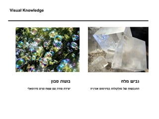 ‫‪Visual Knowledge‬‬




                         ‫בועות סבון‬                             ‫גביש מלח‬
        ‫יצירת צורה עם שטח פנים מינימאלי‬   ‫התגבשות של מולקולות במינימום אנרגיה‬
 