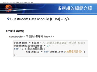 各模組的細節介紹GuestRoom Data Module (GDM) -- 2/4http://140.122.184.213/trac/SE_BA