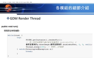 各模組的細節介紹GDM Render Threadhttp://140.122.184.213/trac/SE_BA