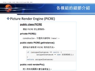 各模組的細節介紹Picture Render Engine (PICRE)http://140.122.184.213/trac/SE_BA