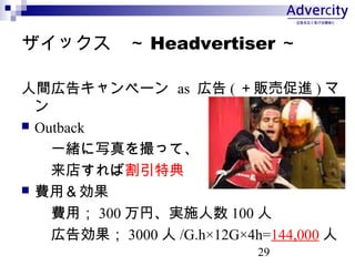 29
å Headvertiser 
gڸ業ک` as ڸ ( ؜ӴM ) 

? Outback
һwдäơ
ꤹиص
? Mã
Mã 300 ҡgʩ 100 
ڸ愿 3000  /G.h12G4h=144,000 
 