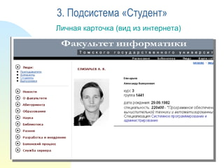 Личная карточка (вид из интернета) 3. Подсистема «Студент» 