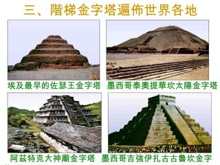 三、階梯金字塔遍佈世界各地 埃及最早的佐瑟王金字塔  墨西哥泰奧提華坎太陽金字塔 阿茲特克大神廟金字塔  墨西哥吉強伊扎古古魯坎金字塔 
