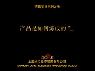 产品是如何炼成的 ?   SHANGHAI  DCHUI  INVESTMENT MANAGEMENT  CO.,LTD.   青园项目案例分析 上海地汇投资管理有限公司   