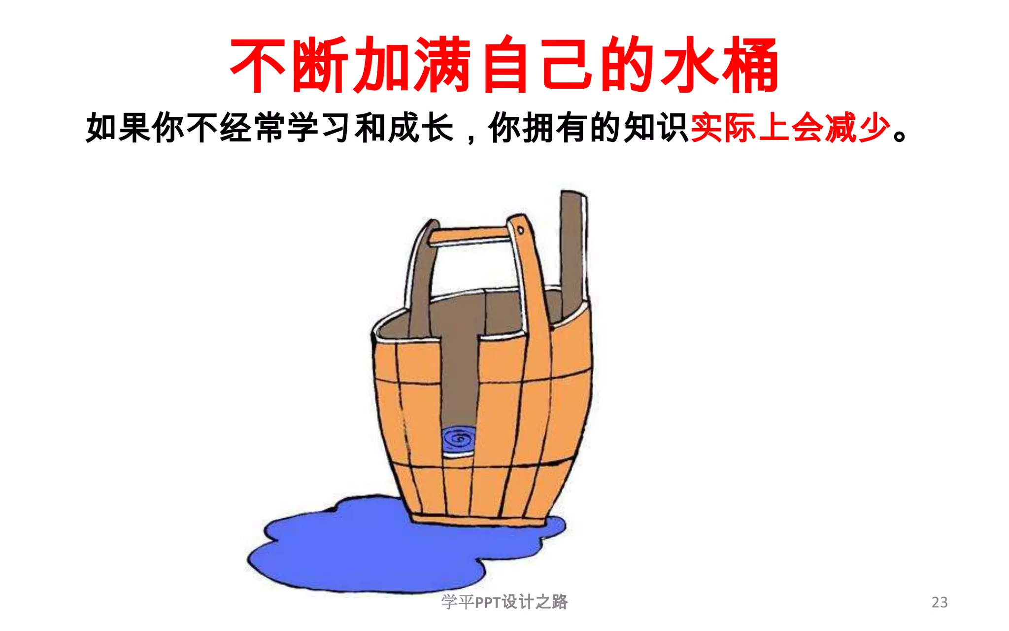 23不断加满自己的水桶如果你不经常学习和成长，你拥有的知识实际上会减少。学平PPT设计之路
