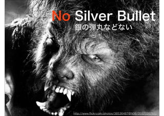 No Silver Bullet
   銀の弾丸などない




   http://www.ﬂickr.com/photos/38536487@N06/3552026768/
 