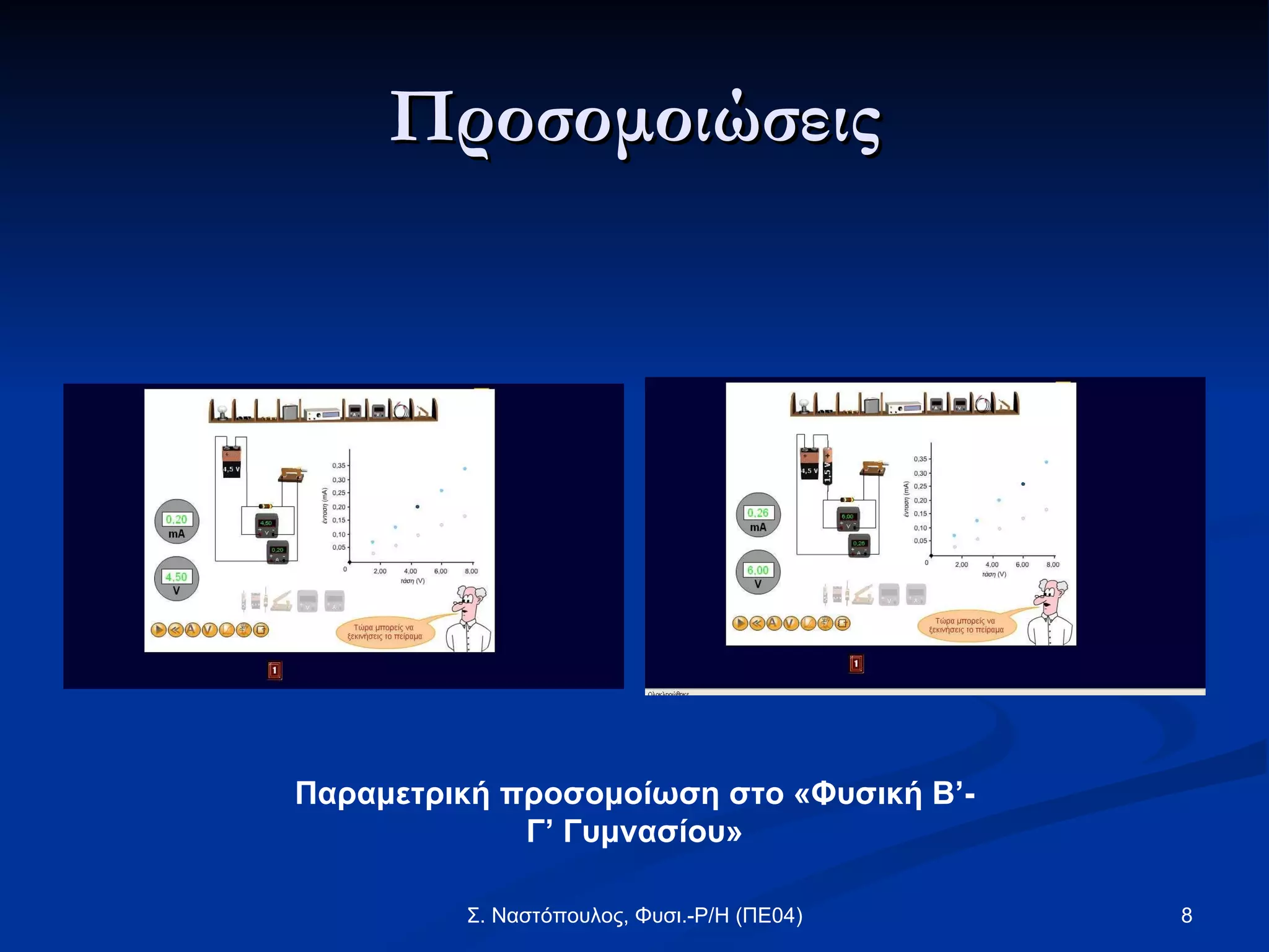 Προσομοιώσεις Παραμετρική προσομοίωση στο «Φυσική Β’-Γ’ Γυμνασίου» 