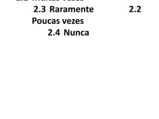 2.1 Muitas vezes
    2.3 Raramente   2.2
    Poucas vezes
       2.4 Nunca
 