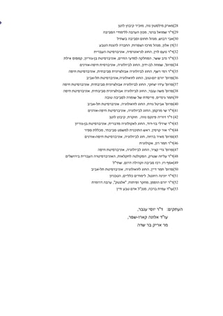 ‫82(מארק מילסטון נוה, מזכיר קיבוץ לוטן‬
                        ‫92(ד"ר שמואל ברנר, מכון הערבה ללימודי הסביבה‬
                                 ‫03(אבי דבוש, מנהל תחום וסביבה בשתיל‬
                      ‫13(דן אלון, מנהל מרכז הצפרות, החברה להגנת הטבע‬
                   ‫23(ד"ר נועם לוין, החוג לגיאוגרפיה, אוניברסיטה העברית‬
‫33(ד"ר נדב ששר, המחלקה למדעי החיים, אוניברסיטת בן-גוריון, קמפוס אילת‬
          ‫43(פרופ', שמחה לב-ידון, החוג לביולוגיה, אוניברסית חיפה-אורנים‬
   ‫53(ד"ר רמי רשף, החוג לביולוגיה אבולציונית סביבתית, אוניברסיטת חיפה‬
              ‫63(פרופ' יורם יום-טוב, החוג לזואולוגיה,אוניברסיטת תל-אביב‬
‫73(פרופ' עידו יצחקי, החוג לביולוגיה אבולציונית סביבתית, אוניברסיטת חיפה‬
‫83(פרופ' משה ענבר, החוג לביולוגיה אבולציונית סביבתית, אוניברסיטת חיפה‬
                         ‫93(תמר גינדיס, מייסדת של שומרה לסביבה טובה‬
               ‫04(פרופ' אביטל גזית, החוג לזואולוגיה, אוניברסיטת תל-אביב‬
               ‫14(ד"ר שי מרקמן, החוג לביולוגיה, אוניברסיטת חיפה-אורנים‬
                            ‫24( ד"ר דוריה פינקס נווה, חוקרת, קיבוץ לוטן‬
       ‫34(ד"ר שירלי בר-דוד, החוג לאקולוגיה מדברית, אוניברסיטת בן-גוריון‬
             ‫44(ד"ר אור קרסין, ראש התוכנית למשפט סביבתי, מכללת ספיר‬
             ‫54(פרופ' מאיר ברוזה, חוג לביולוגיה, אוניברסיטת חיפה-אורנים‬
                                               ‫64(ד"ר תמר רון, אקולוגית‬
                     ‫74(פרופ' גדי קציר, החוג לביולוגיה, אוניברסיטת חיפה‬
 ‫84(ד"ר עליזה שטרק, הפקולטה לחקלאות, האוניברסיטרה העברית בירושלים‬
                              ‫94(אסף רז, רכז סביבה וקהילה דרום, שתי"ל‬
                 ‫05(פרופ' תמר דיין, החוג לזואולוגיה, אוניברסיטת תל-אביב‬
                            ‫15(ד"ר יונינה רוזנטל, לימודים כלליים, הטכניון‬
                 ‫25(ד"ר יורם הופמן, מחקר ופיתוח, "אלגטק", ערבה דרומית‬
                                 ‫35(עו"ד עמית ברכה, מנכ"ל אדם טבע ודין‬




                                              ‫העתקים: ד"ר יוסי ענבר,‬
                                       ‫עו"ד אלונה קארו-שפר,‬
                                              ‫מר אריק בר שדה‬
 