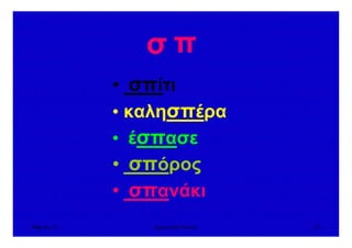 Μάρτιος 10 Εµµανουήλ Ράντος 25
• σπίτι
• καλησπέρα
• έσπασε
• σπόρος
• σπανάκι
σ π
 