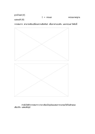 ฐำนโวลต์ (V)
                               I = กระแส                     หน่วยมำตรฐำน
แอมแปร์ (A)

จำกสมกำร สำมำรถสับเปลียนควำมสัมพันธ์ เพื่อหำค่ำแรงดัน และกระแส ได้ดังนี้
                      ่




         กำำลังไฟฟ้ำจำกสมกำร นำำมำเขียนในรูปของสมกำรวงกลมได้ในลักษณะ
เดียวกัน แสดงดังรูป
 