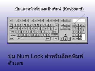 ปุ่มและหน้าที่ของแป้นพิมพ์  ( Keyboard) ปุ่ม  Num Lock  สำหรับล็อคพิมพ์ตัวเลข 