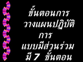 ขั้นตอนการวางแผนปฏิบัติการ  แบบมีส่วนร่วม  มี  7  ขั้นตอน 