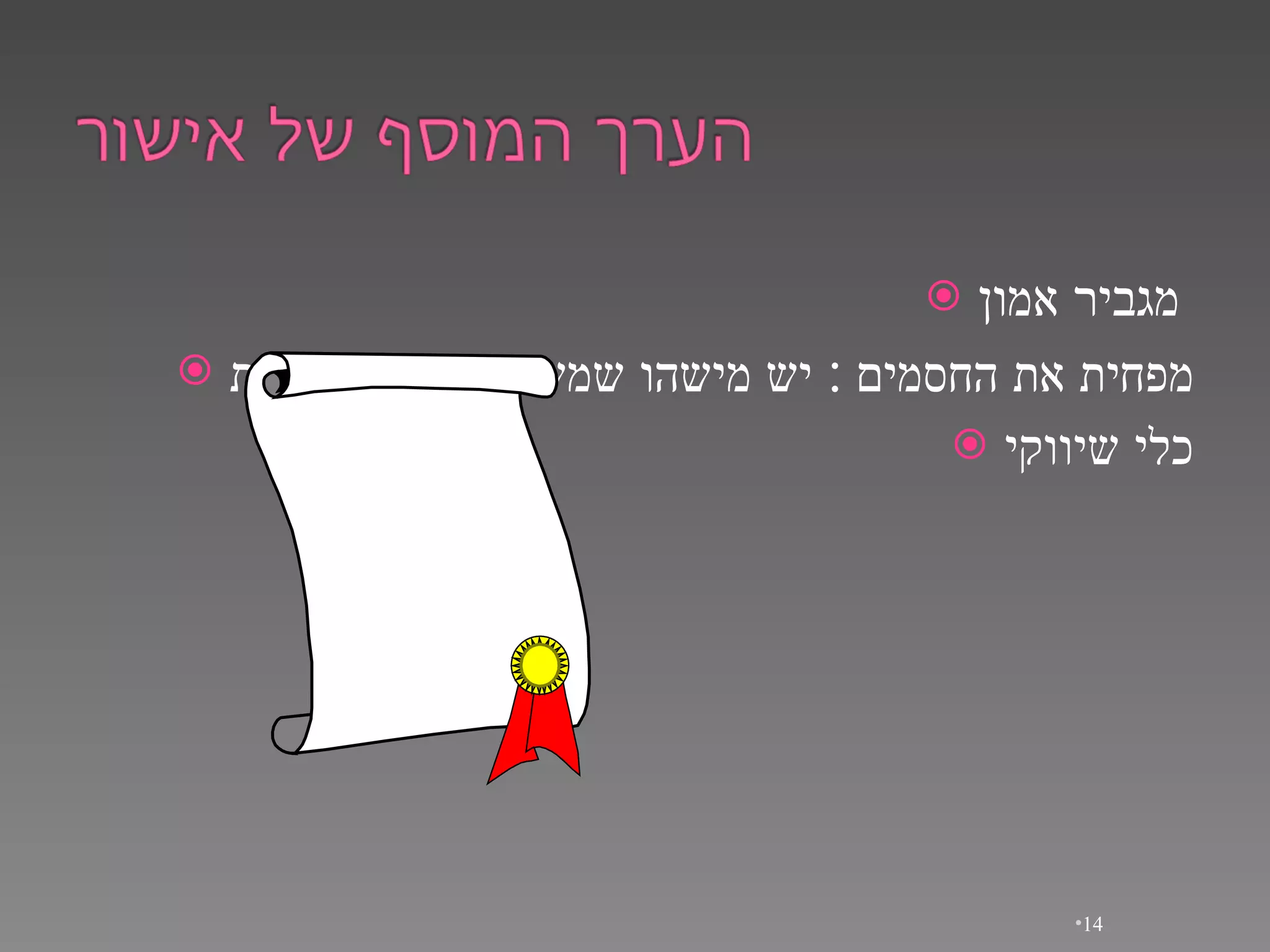 מגביר אמון   מפחית את החסמים  :  יש מישהו שמשגיח ,  בודק ,  מאמת כלי שיווקי 