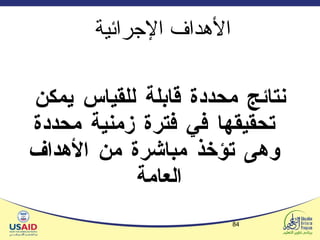 الأهداف الإجرائية   نتائج محددة قابلة للقياس يمكن تحقيقها في فترة زمنية محددة وهى تؤخذ مباشرة من الأهداف العامة   