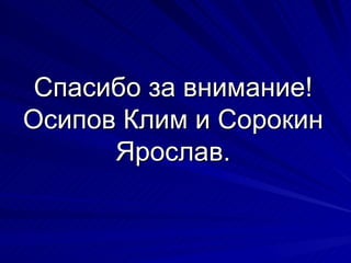 Спасибо за внимание! Осипов Клим и Сорокин Ярослав. 