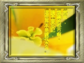 然而，煩躁的都市啊，請不要忘記，這世界本是鏡花水月。