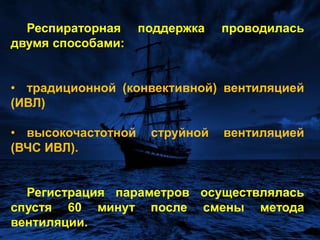 в клинике при продлённой вентиляции после торакальных операций у 19 больных в возрасте 34,6±10,5 (M±SD) лет.  Мужчин - 12, женщин - 7. 