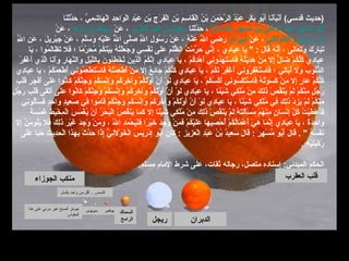 ( حديث قدسي )  أَنْبَأَنَا أَبُو بَكْرٍ عَبْدُ الرَّحْمَنِ بْنُ الْقَاسِمِ بْنِ الْفَرَجِ بْنِ عَبْدِ الْوَاحِدِ الْهَاشِمِيُّ ، حَدَّثَنَا  أَبُو مُسْهِرٍ عَبْدُ الأَعْلَى بْنُ مُسْهِرٍ الْغَسَّانِيُّ  ، حَدَّثَنَا  سَعِيدُ بْنُ عَبْدِ الْعَزِيزِ  ، عَنْ  رَبِيعَةَ بْنِ يَزِيدَ  ، عَنْ  أَبِي إِدْرِيسَ الْخَوْلانِيِّ  ، عَنْ  أَبِي ذَرٍّ  رَضِيَ اللَّهُ عَنْهُ ، عَنْ رَسُولِ اللَّهِ صَلَّى اللَّهُ عَلَيْهِ وَسَلَّمَ ، عَنْ جِبْرِيلَ ، عَنِ اللَّهِ تَبَارَكَ وَتَعَالَى ، أَنَّهُ قَالَ  : "  يَا عِبَادِي ، إِنِّي حَرَّمْتُ الظُّلْمَ عَلَى نَفْسِي وَجَعَلْتُهُ بَيْنَكُمْ مُحَرَّمًا ؛ فَلا تَظَالَمُوا ، يَا عِبَادِي كُلُّكُمْ ضَالٌّ إِلا مَنْ هَدَيْتُهُ فَاسْتَهْدُونِي أَهْدِكُمْ ، يَا عِبَادِي إِنَّكُمُ الَّذِينَ تُخْطِئُونَ بِاللَّيْلِ وَالنَّهَارِ وَأَنَا الَّذِي أَغْفِرُ الذُّنُوبَ وَلا أُبَالِي ؛ فَاسْتَغْفِرُونِي أَغْفِرْ لَكُمْ ، يَا عِبَادِي كُلُّكُمْ جَائِعٌ إِلا مَنْ أَطْعَمْتُهُ فَاسْتَطْعِمُونِي أُطْعِمْكُمْ ، يَا عِبَادِي كُلُّكُمْ عَارٍ إِلا مَنْ كَسَوْتُهُ فَاسْتَكْسُونِي أَكْسُكُمْ ، يَا عِبَادِي لَوْ أَنَّ أَوَّلَكُمْ وَآخِرَكُمْ وَإِنْسَكُمْ وَجِنَّكُمْ كَانُوا عَلَى أَفْجَرِ قَلْبِ رَجُلٍ مِنْكُمْ لَمْ يَنْقُصْ ذَلِكَ مِنْ مُلْكِي شَيْئًا ، يَا عِبَادِي لَوْ أَنَّ أَوَّلَكُمْ وَآخِرَكُمْ وَإِنْسَكُمْ وَجِنَّكُمْ كَانُوا عَلَى أَتْقَى قَلْبِ رَجُلٍ مِنْكُمْ لَمْ يَزِدْ ذَلِكَ فِي مُلْكِي شَيْئًا ، يَا عِبَادِي لَوْ أَنَّ أَوَّلَكُمْ وَآخِرَكُمْ وَإِنْسَكُمْ وَجِنَّكُمْ قَامُوا فِي صَعِيدٍ وَاحِدٍ فَسَأَلُونِي فَأَعْطَيْتُ كُلَّ إِنْسَانٍ مِنْهُمْ مَسْأَلَتَهُ لَمْ يَنْقُصْ ذَلِكَ مِنْ مُلْكِي شَيْئًا إِلا كَمَا يَنْقُصُ الْبَحْرُ أَنْ يُغْمَسَ الْمِخْيَطُ غَمْسَةً وَاحِدَةً ، يَا عِبَادِي إِنَّمَا هِيَ أَعْمَالُكُمْ أُحْصِيهَا عَلَيْكُمْ فَمَنْ وَجَدَ خَيْرًا فَلْيَحْمَدِ اللَّهَ ، وَمَنْ وَجَدَ غَيْرَ ذَلِكَ فَلا يَلُومَنَّ إِلا نَفْسَهُ  " .  قَالَ أَبُو مُسْهِرٍ  :  قَالَ سَعِيدُ بْنُ عَبْدِ الْعَزِيزِ  :  كَانَ أَبُو إِدْرِيسَ الْخَوْلانِيُّ إِذَا حَدَّثَ بِهَذَا الْحَدِيثِ حَبَا عَلَى رُكْبَتَيْهِ  . الحكم المبدئي :  إسناده متصل، رجاله ثقات، على شرط الإمام مسلم .  الشمس  ..  أقل من واحد بكسل جوبتر أصبح غير مرئي على هذا المقياس قلب العقرب الدبران ريجل السماك الرامح بولكس سيريوس منكب الجوزاء 