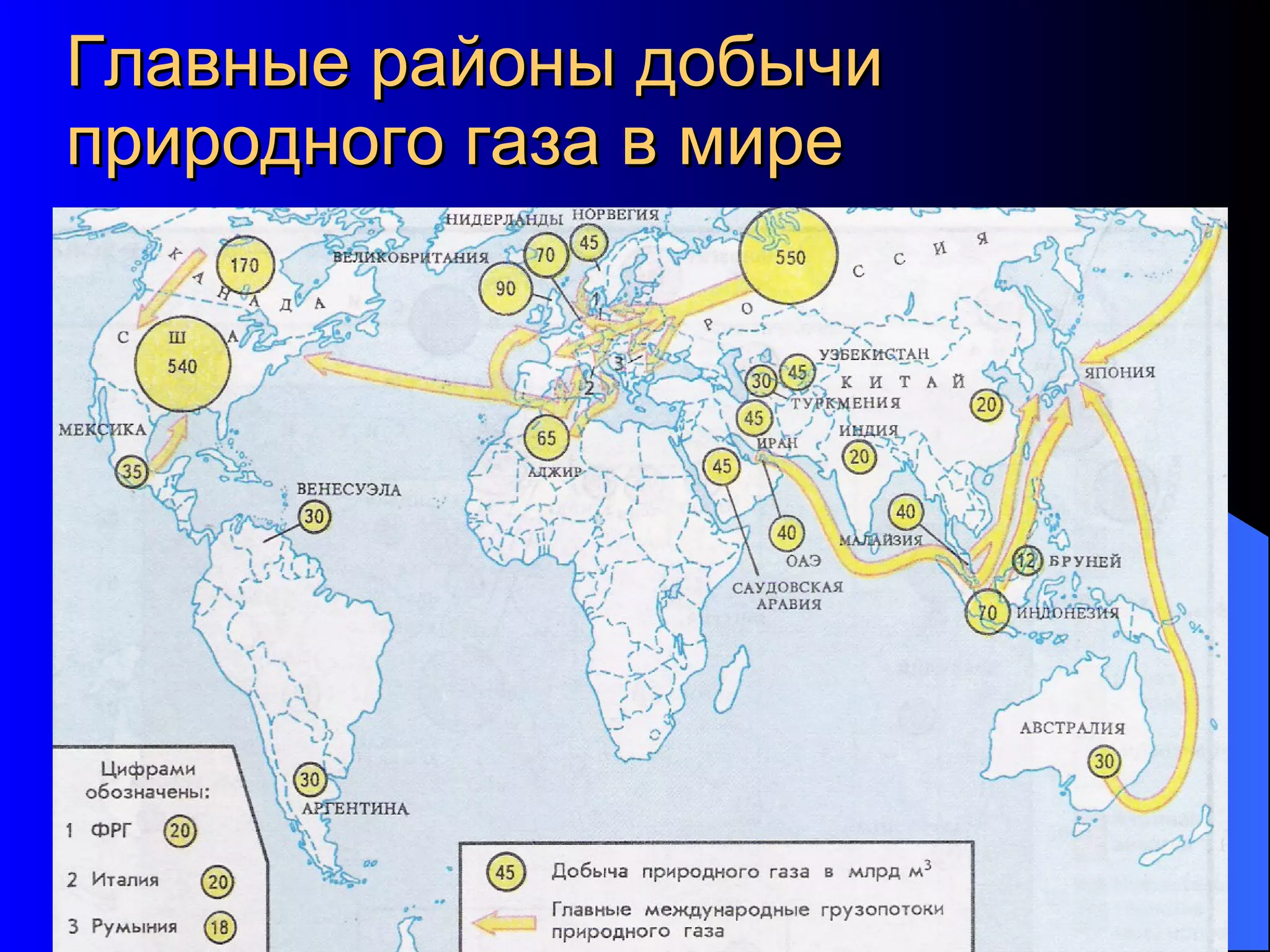 Главные районы добычи природного газа в мире 