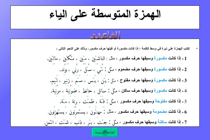 كلمات الهمزة المتوسطة على الياء
