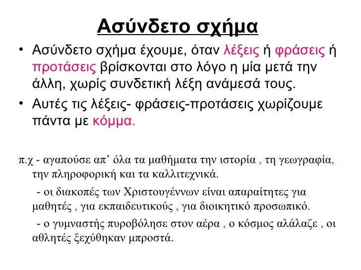 Ασύνδετο σχήμα   <ul><li>Ασύνδετο σχήμα έχουμε, όταν  λέξεις  ή  φράσεις  ή  προτάσεις  βρίσκονται στο λόγο η μία μετά την...