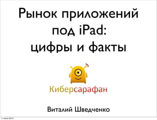 Рынок приложений
                      под iPad:
                   цифры и факты



                     Виталий Шведченко
11 июня 2010 г.
 