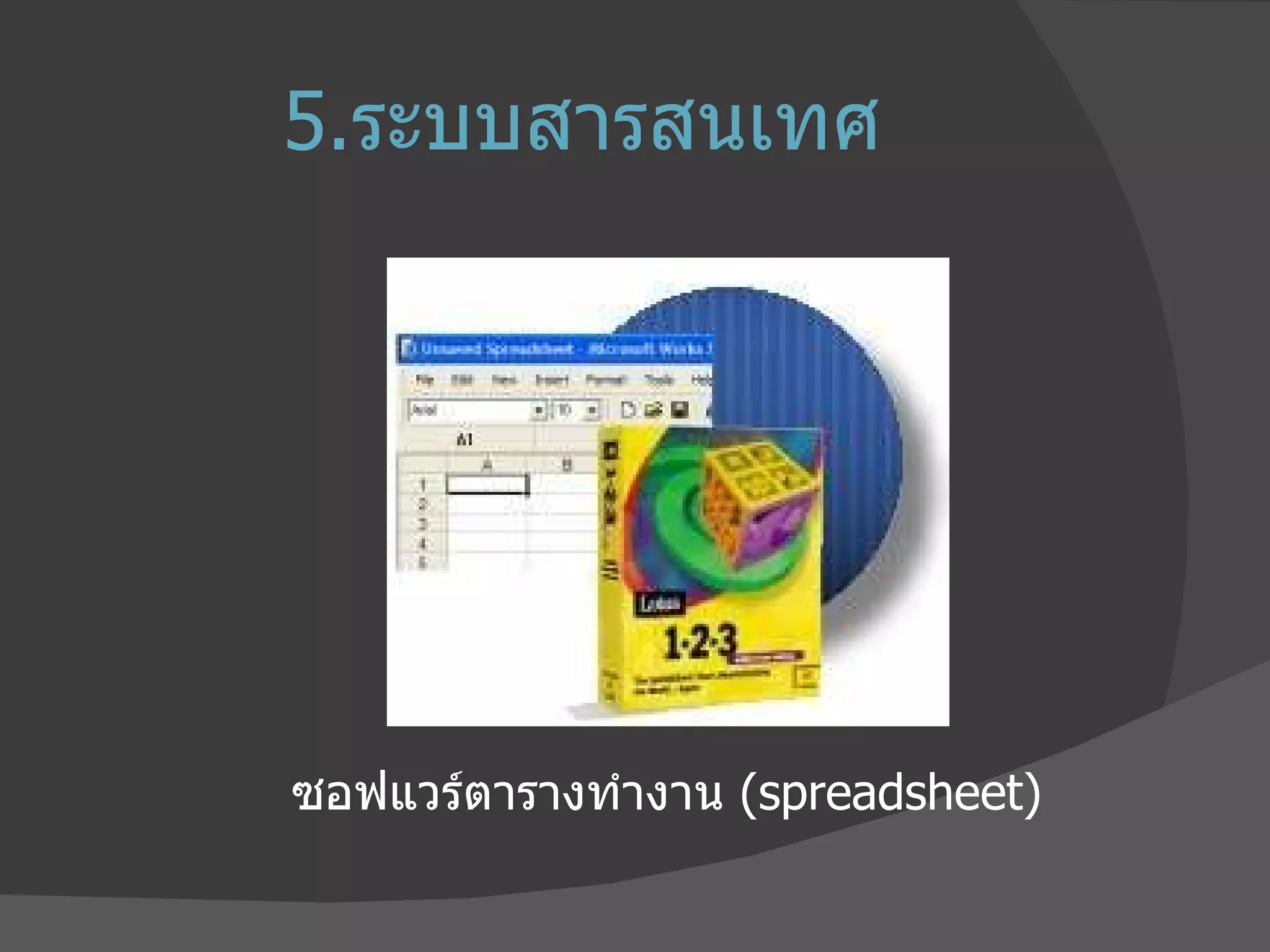 5. ระบบสารสนเทศ ซอฟแวร์ตารางทำงาน  ( spreadsheet) 