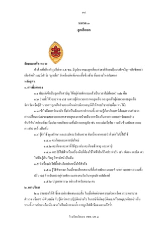 ๓๔

                                             หมวด ๓
                                             ลูกเสือเอก




ลักษณะเครื่องหมาย
         ทําดวยผาสีกากี รูปโล ยาว ๕ ซม. มีรูปตราคณะลูกเสือแหงชาติสีแดงมีแถบคําขวัญ “ เสียชีพอยา
เสียสัตย” และมีคําวา “ลูกเสือ” สีเหลืองติดที่แขนเสื้อขางซาย กึ่งกลางไหลกับศอก
หลักสูตร
๑. การพึ่งตนเอง
         ๑.๑ นับแตเขาเปนลูกเสือสามัญ ไดอยูคายพักแรมแลวเปนเวลาไมนอยกวา ๑๒ คืน
         ๑.๒ วายน้ําไดระยะทาง ๔๕ เมตร (ผูอํานวยการกองลูกเสือ กองลูกเสือผูอํานวยการลูกเสือ
จังหวัดหรือผูอํานวยการลูกเสืออําเภอ แลวแตกรณีอาจอนุมัติใหสอบวิชาอยางอื่นแทนได)
              
         ๑.๓ เขาใจถึงการรักษาตัว ซึ่งจําเปนตองกระทํารวมทั้ง ความรูเกี่ยวกับการที่ตองตรากตรําจาก
การเปลี่ยนแปลงของสภาวะอากาศ สาเหตุของการปวยเจ็บ การปองกันอาการ และการรักษาอยาง
ทันทีทันใดกอนที่จะเริ่มประกอบกิจกรรมซึ่งมีการผจญภัย เชน การแลนเรือใบ การเดินขามเนินเขา และ
การสํารวจถ้ํา เปนตน
         ๑.๔ รูจักใช ดูแลรักษา และระมัดระวังอันตราย อันเนื่องจากการนําสิ่งตอไปนี้ไปใช
                   ๑.๔.๑ ตะเกียงและเตาสมัยใหม
                   ๑.๔.๒ ตะเกียงและเตาทีใชสูบ เชน ตะเกียงเจาพายุ และเตาฟู
                                           ่
                   ๑.๔.๓ การใชไฟฟาหรือเครืองมือที่ตองใชไฟฟาในชีวิตประจําวัน เชน พัดลม เตารีด เตา
                                                ่
         ไฟฟา ตูเย็น วิทยุ โทรทัศน เปนตน
         ๑.๕ ทําเรื่องตอไปนี้อยางใดอยางหนึ่งใหสาเร็จ
                                                       ํ
                   ๑.๕.๑ รูวิธีพิจารณา ในเมื่อจะเลือกสถานทีตั้งคายพักแรมและทํารายการอาหาร (รวมทั้ง
                                                              ่
         ปริมาณ) สําหรับการอยูคายพักแรมสองคนในวันหยุดปลายสัปดาห
                   ๑.๕.๒ ปรุงอาหาร ๒ อยาง สําหรับคน ๒ คน
๒. การบริการ
         ๒.๑ สามารถใหคําชี้แจงอยางชัดเจนและสัน ในเมื่อติดตอขอความชวยเหลือจากรถพยาบาล
                                                     ้
ตํารวจ หรือสถานีดับเพลิง กับรูจักวาควรปฏิบัติอยางไร ในกรณีที่เกิดอุบัติเหตุ หรือเหตุฉุกเฉินอยางอื่น
รวมทั้งการชวยเหลือเนื่องจากไฟไหมการจมน้ํา การถูกไฟฟาชอต และแกสรั่ว

                                      โรงเรียนวัดแดง สพท. นศ. ๓
 