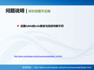 问题说明 | 标识设置不正确<br />设置table的cols数目与实际列数不符<br />http://demo.ued.taobao.net/yinhuan/example/table_col.html<br />实例地址：http://...