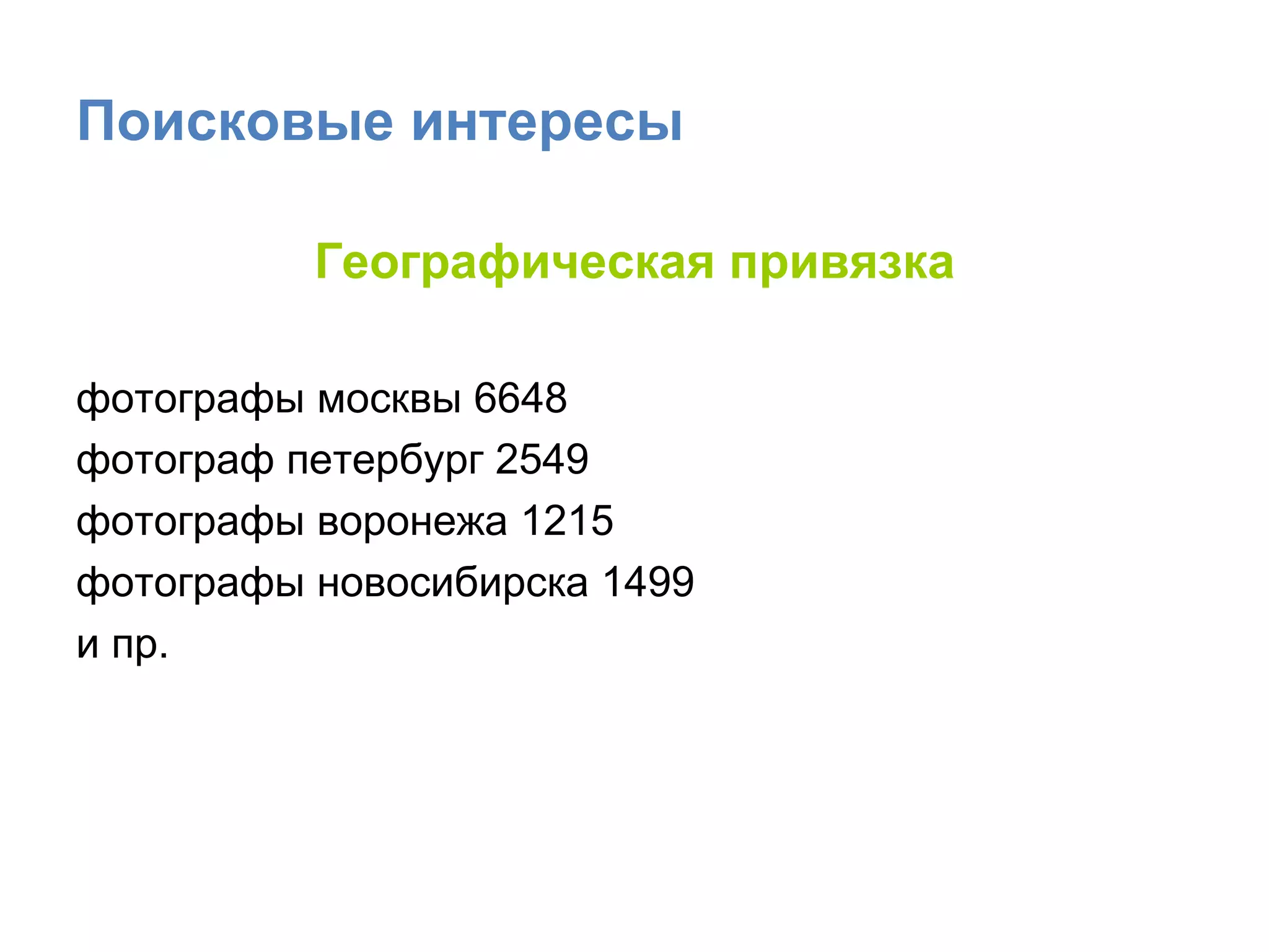 Поисковые интересы Географическая привязка фотографы москвы 6648 фотограф петербург 2549 фотографы воронежа 1215 фотографы новосибирска 1499 и пр. 