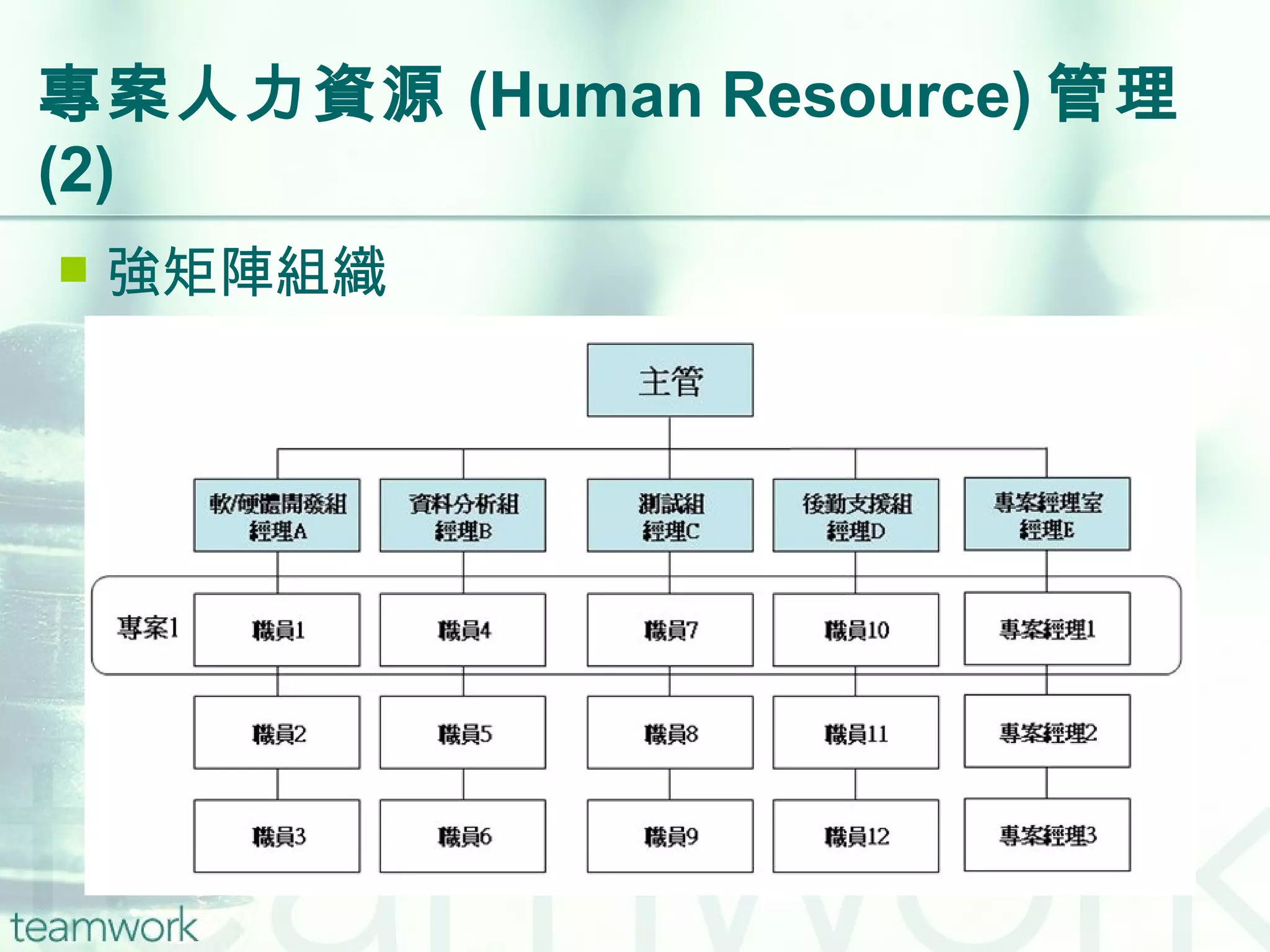 專案人力資源 (Human Resource) 管理  (2) 強矩陣組織 