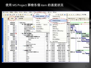 使用 MS Project 篩檢各個 item 的進度狀況 