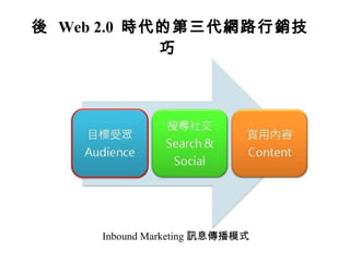 後  Web 2.0  時代的第三代網路行銷技巧   Inbound Marketing 訊息傳播模式 