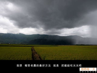 我想  報答老農的最好方法  就是  把飯給吃光光吧 